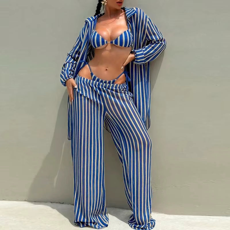 Shirt & Pants Set Striped Loose Fit High Waist