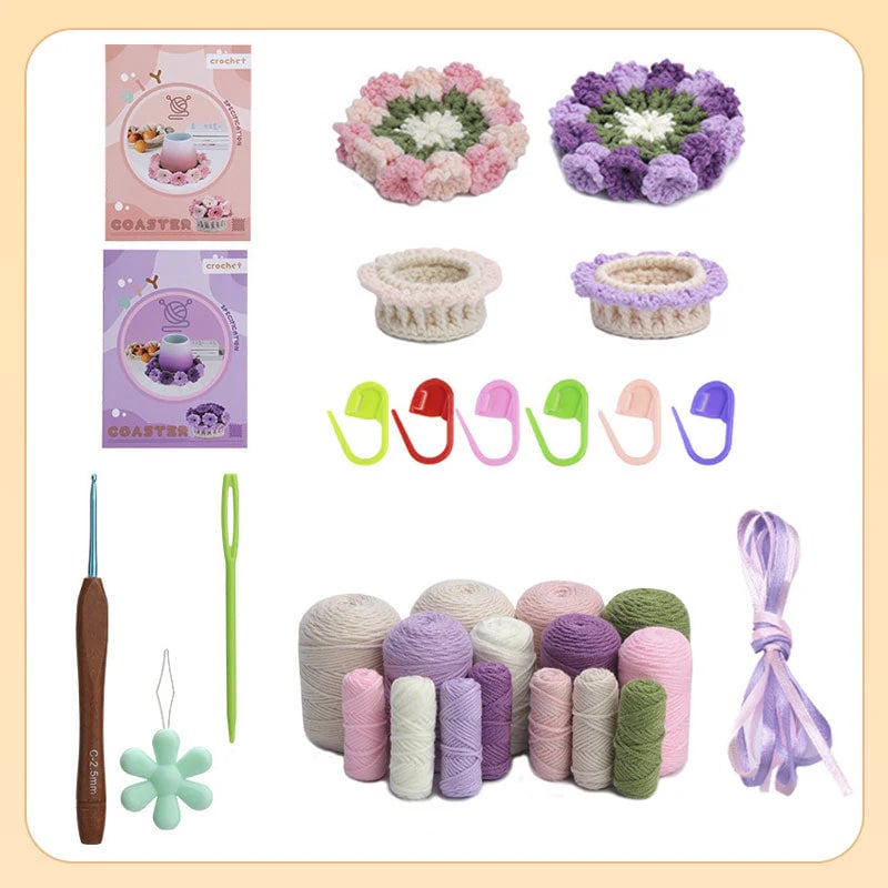 BloomAura™ Crochet Coaster Kit — Craft Vibrant Floral Art That Lights Up Your Home and Heart