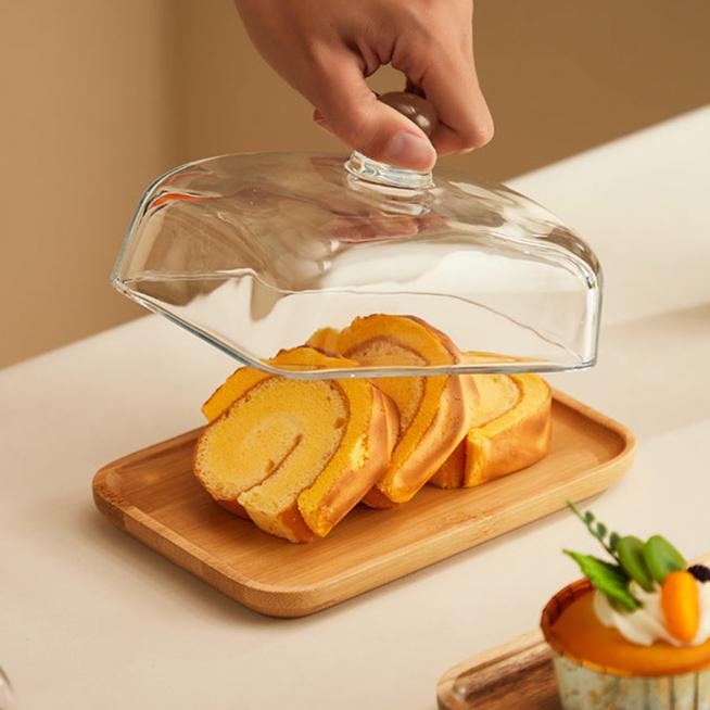 Butter Dish | Natural Wood Base & Glass Lid | Acacia or Bamboo | Elegant Tabletop Serving