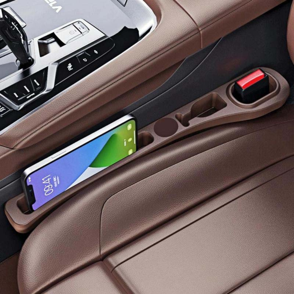 Car Seat Gap Filler Organizer Pair | Faux Leather Slim Profile | Built-In Slots | Organized Storage