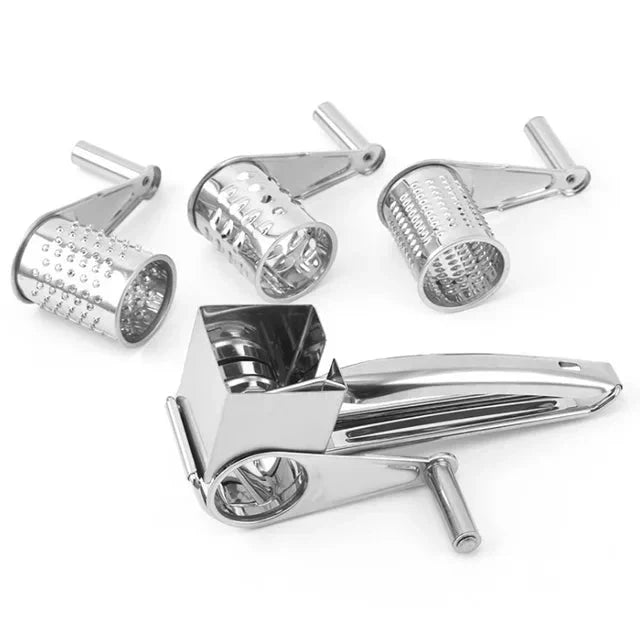 Cheese Grater | 3 Interchangeable Cutters | Stainless Steel & Comfort-Grip Handle | Easy Food Prep