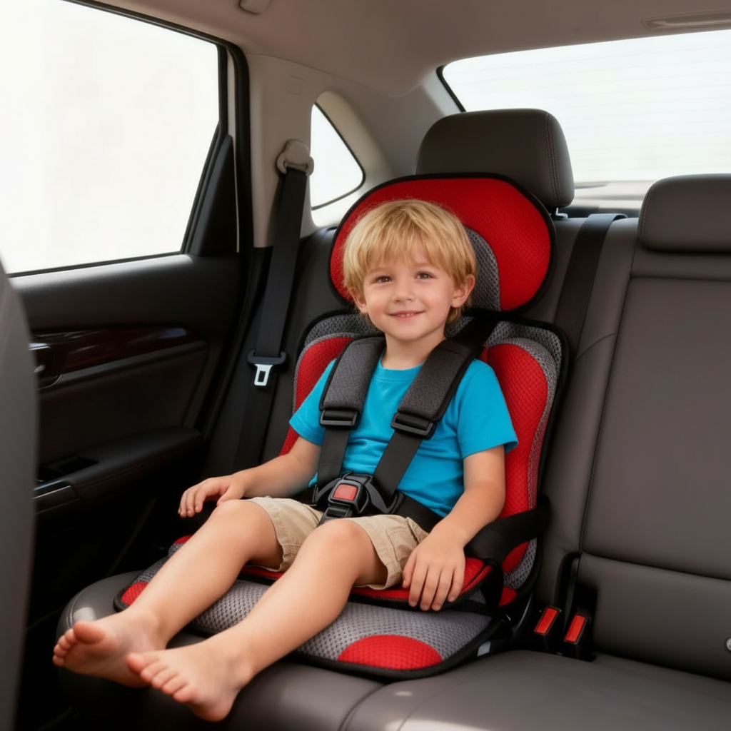 Child Booster Car Seat | Portable Foldable Travel Design | Five-Point Harness & Soft Cushioning