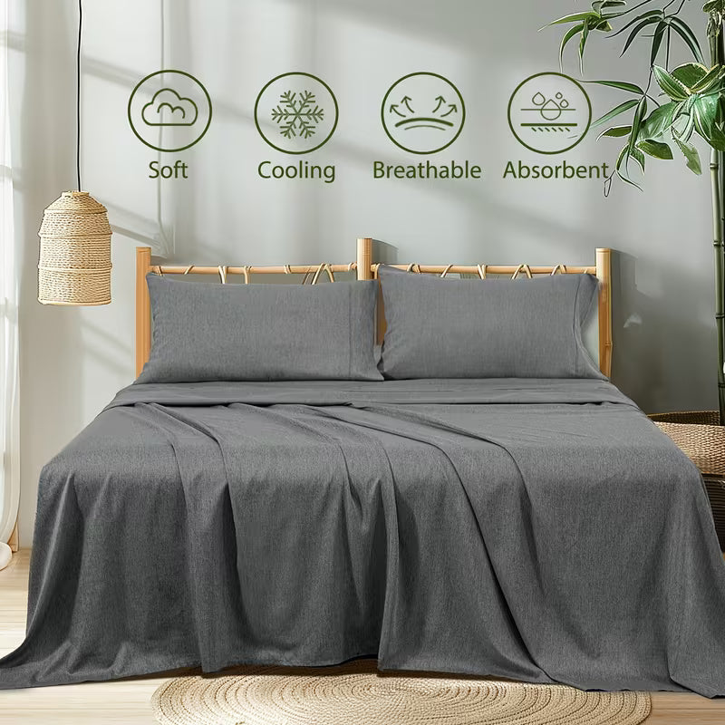 Cooling Sheets Set | Silky Bamboo Viscose Satin | Deep-Pocket 44cm | Breathable & Wrinkle-Resistant