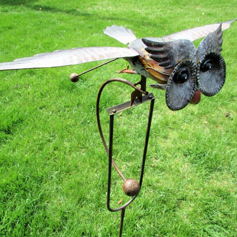 Garden Wind Spinner Stake | Kinetic Eagle & Owl Designs | Powder-Coated Metal | Outdoor Decor
