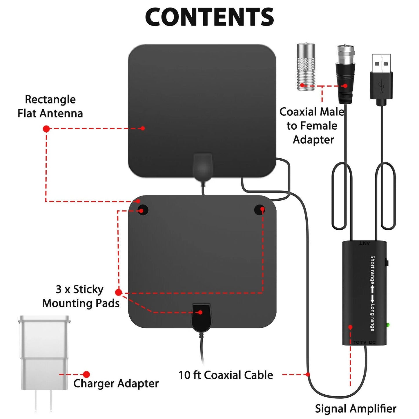 Indoor HDTV Antenna | Amplified Signal Booster & Smart IC | 300-Mile Range