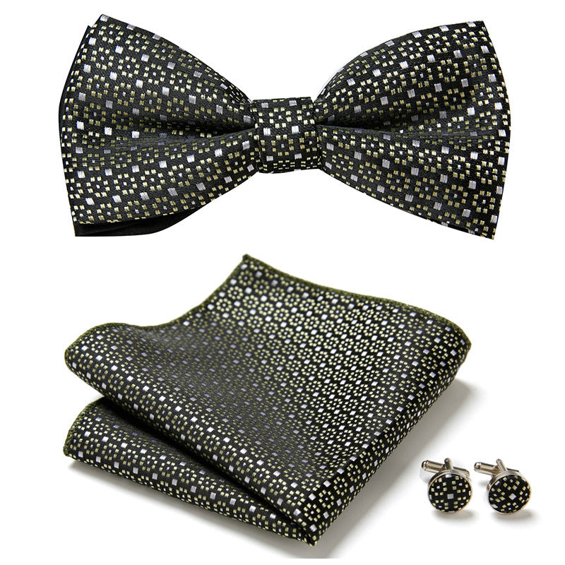 Men's Bow Tie Set | Floral Print Polyester | Includes Pocket Square & Cufflinks | Formal Wear