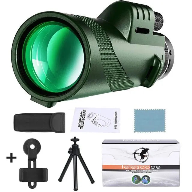 Monocular Telescope for Bird Watching | 80x Magnification | Smartphone Adapter & Tripod Included