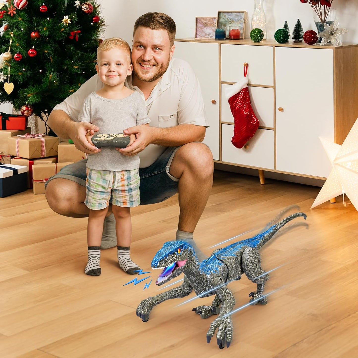 RC Dinosaur Toy for Kids | Interactive Velociraptor with Roar & 360° Spin | USB Rechargeable