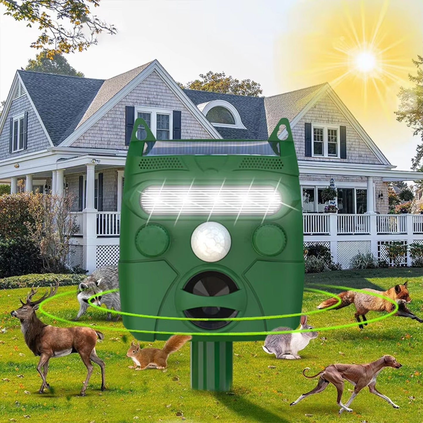 Ultrasonic Animal Repeller | Solar-Powered Motion-Activated | 1,200 sq ft Coverage