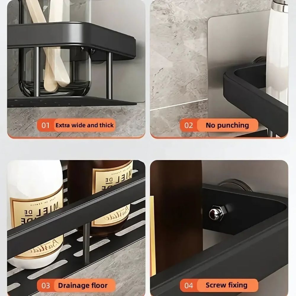 Wall-Mounted Shower Caddy | Rust-Resistant Aluminum | Adhesive & Suction Mount | Space-Saving