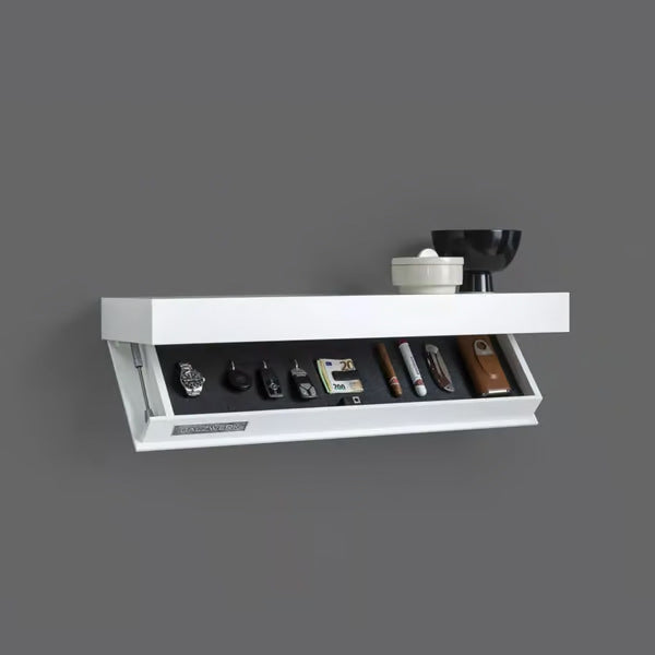 Wall Shelf | Hidden-Compartment Flap | Wood Finish | Space-Saving