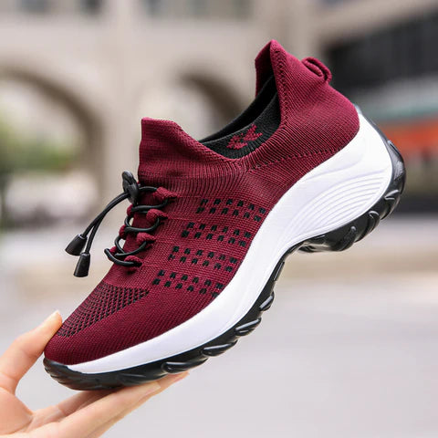 Women's Casual Slip-On Shoes | Mesh Upper & Elastic Lace | Two-Tone Thick Sole | Comfortable Fit