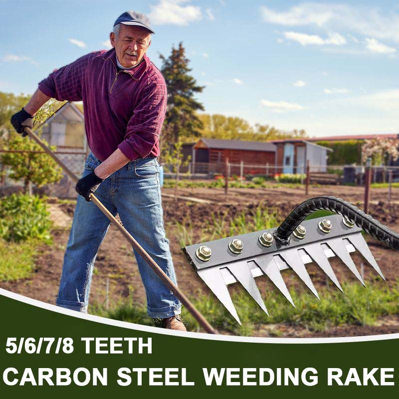TerraClaw™ Carbon Steel Weed Rake — Slash Weeds Fast While Protecting Every Root for a Thriving Garden