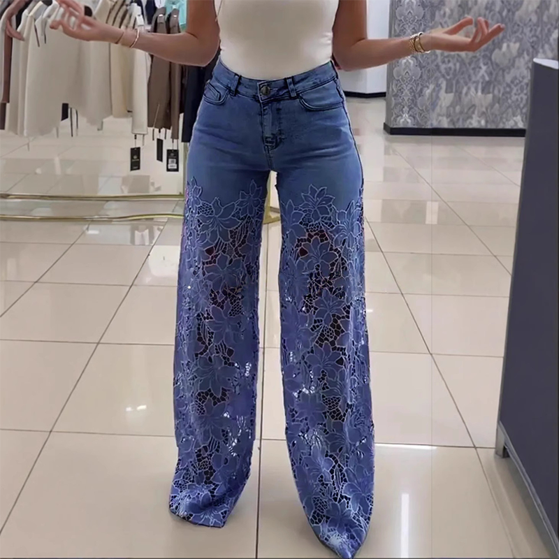 LioraLuxe™ — Command Attention in Lace-Trimmed Wide-Leg Denim You'll Truly Wear