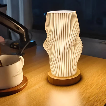 DreamWave - Modern cream-colored 3D wave lamp with elegant metal base