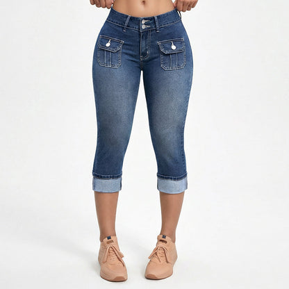 LibraSkin™ – Stretch Denim Capris with Mid-Rise Waist for Curve Sculpting