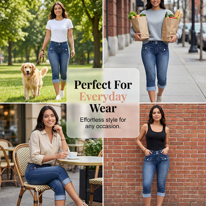 LibraSkin™ – Stretch Denim Capris with Mid-Rise Waist for Curve Sculpting