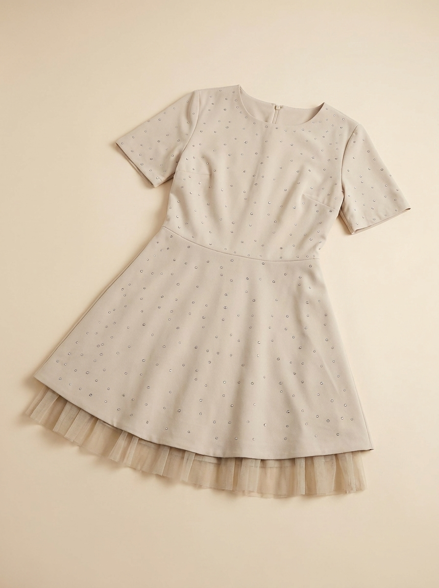 LuxeCurve™ – A-Line Mini Dress with Crystal Accents and Tulle Trim