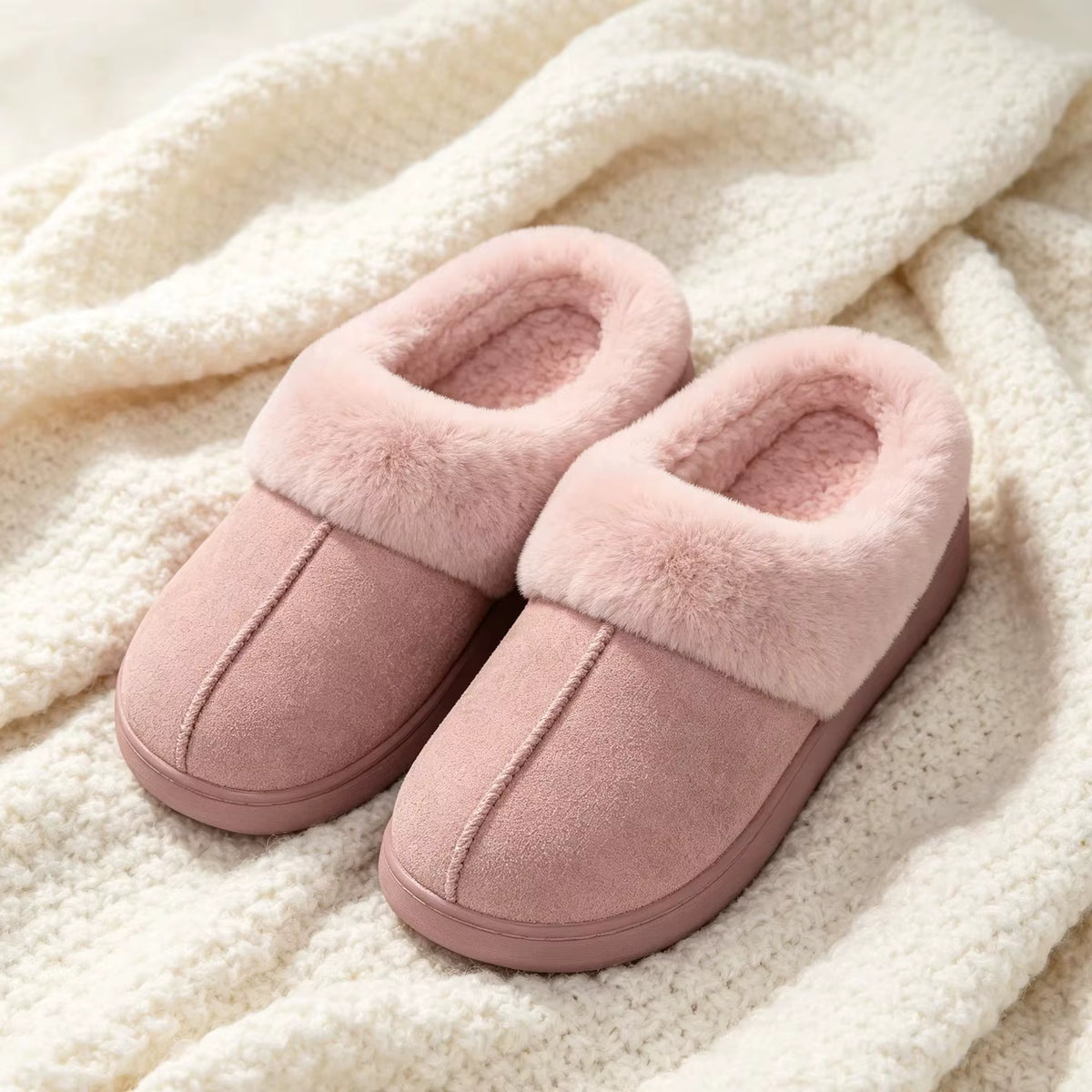 Slippers Faux-Fur Lined Memory Foam & Slip-Resistant