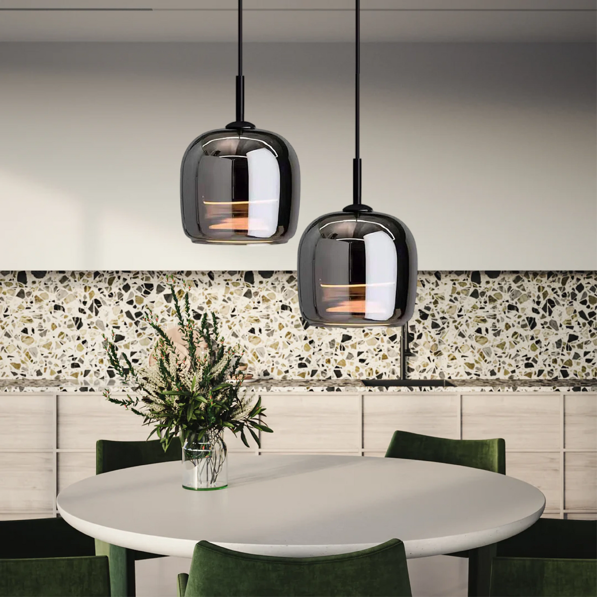 Nordic Black Glass Hanging Light Fixture - Modern Pendant Lamp for Dining and Kitchen