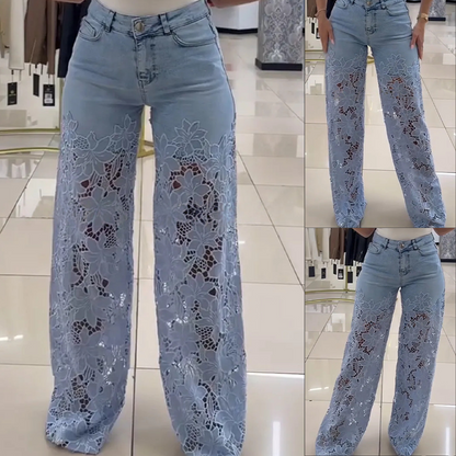 LioraLuxe™ — Command Attention in Lace-Trimmed Wide-Leg Denim You'll Truly Wear