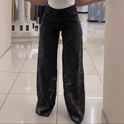 LioraLuxe™ — Command Attention in Lace-Trimmed Wide-Leg Denim You'll Truly Wear