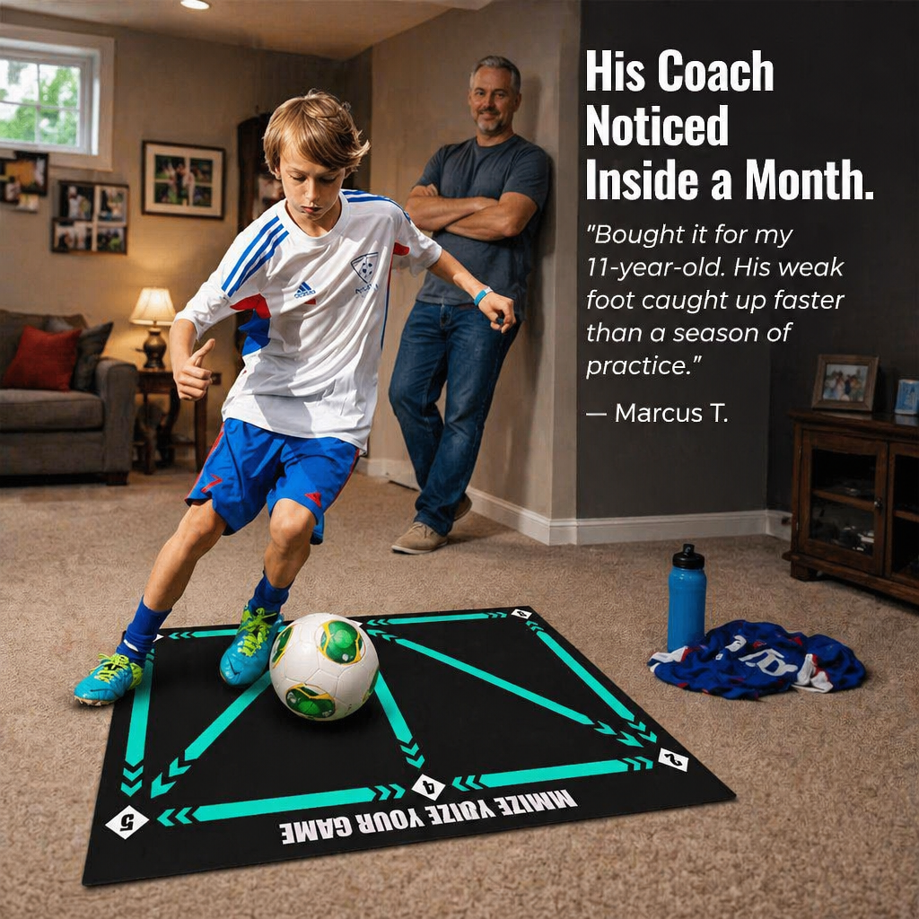 StrideMaster™ — Practice Genuine Match Footwork Directly on Your Living Room Floor