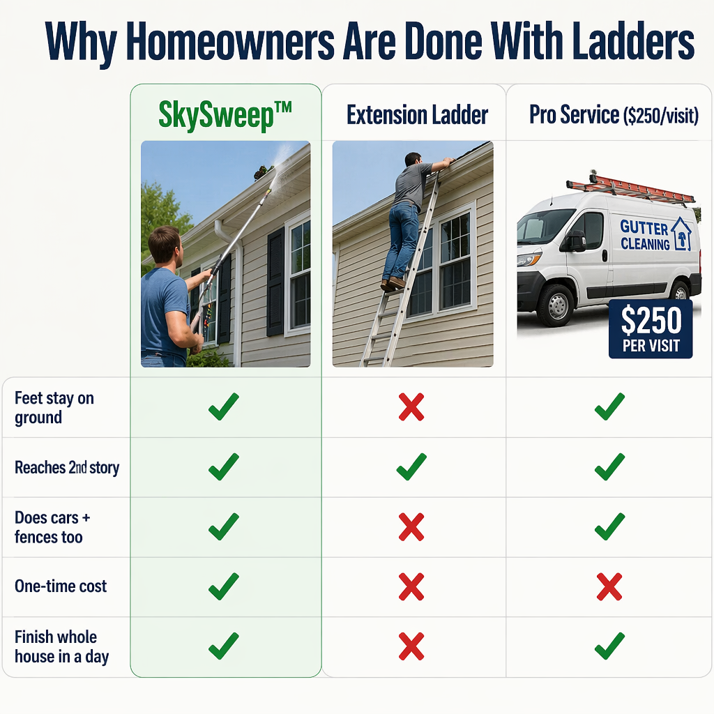 SkySweep™ — Eliminate Gutters, Siding & Upstairs Dirt Without Using a Ladder