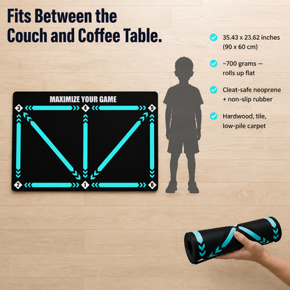 StrideMaster™ — Practice Genuine Match Footwork Directly on Your Living Room Floor