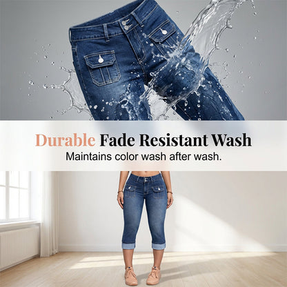 LibraSkin™ – Stretch Denim Capris with Mid-Rise Waist for Curve Sculpting