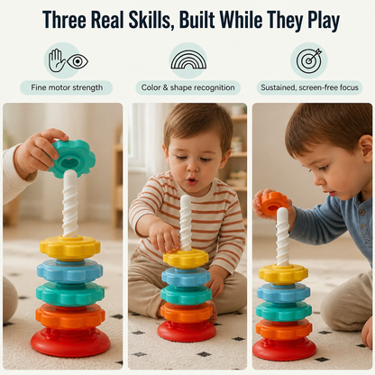 RadiantSpin™ Tower — Drop, Spin & Stack: The Screen-Free Plaything Toddlers Crave