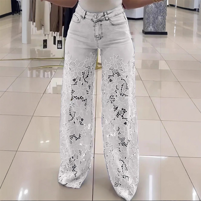 LioraLuxe™ — Command Attention in Lace-Trimmed Wide-Leg Denim You'll Truly Wear