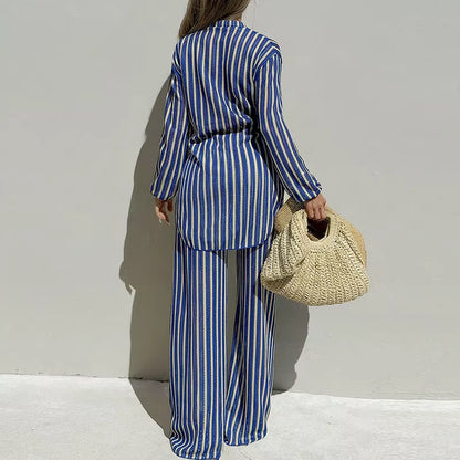 Shirt & Pants Set Striped Loose Fit High Waist