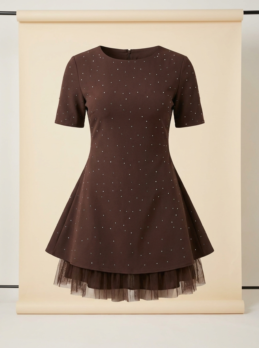 LuxeCurve™ – A-Line Mini Dress with Crystal Accents and Tulle Trim