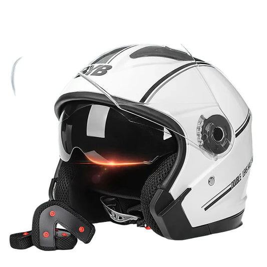 3/4 Open-Face Motorcycle Helmet | Retro | Dual-Lens Visor & Anti-Fog | Fits 56-62 cm