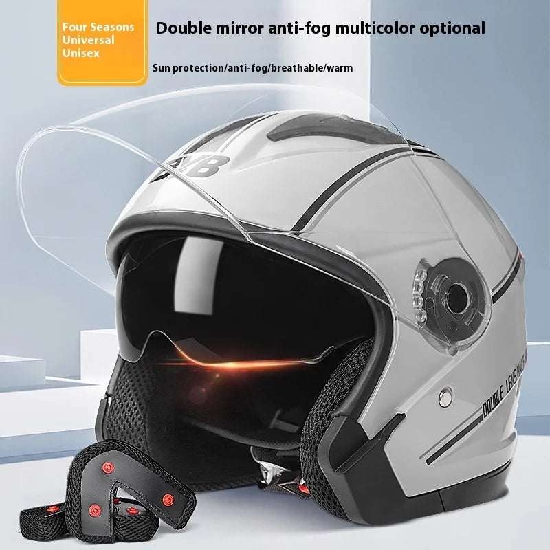 3/4 Open-Face Motorcycle Helmet | Retro | Dual-Lens Visor & Anti-Fog | Fits 56-62 cm