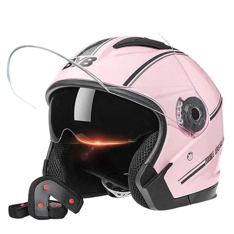 3/4 Open-Face Motorcycle Helmet | Retro | Dual-Lens Visor & Anti-Fog | Fits 56-62 cm