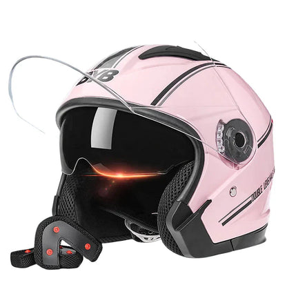 3/4 Open-Face Motorcycle Helmet | Retro | Dual-Lens Visor & Anti-Fog | Fits 56-62 cm