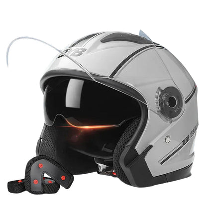 3/4 Open-Face Motorcycle Helmet | Retro | Dual-Lens Visor & Anti-Fog | Fits 56-62 cm