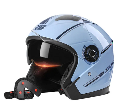 3/4 Open-Face Motorcycle Helmet | Retro | Dual-Lens Visor & Anti-Fog | Fits 56-62 cm