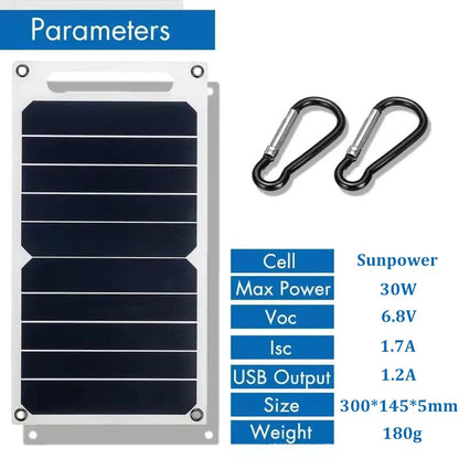 30W Portable Solar Panel | Ultralight USB Charger | Monocrystalline, Waterproof | Camping