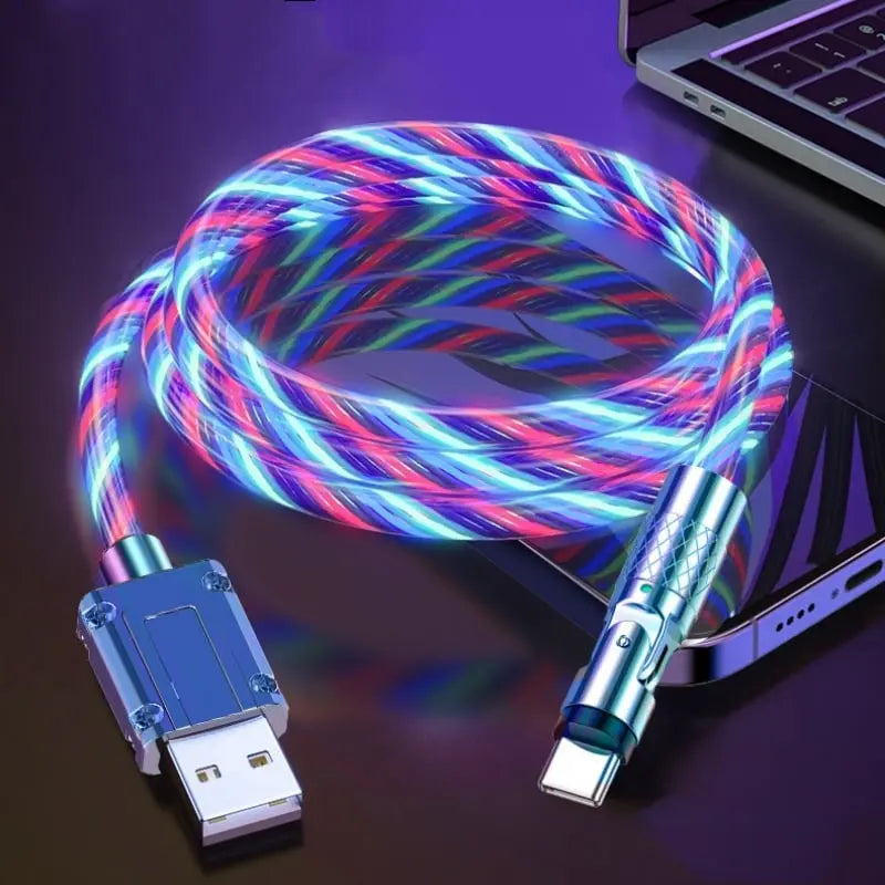 540° Rotatable Charging Cable | RGB Light Effects | Aluminum Connectors & Braided Cable