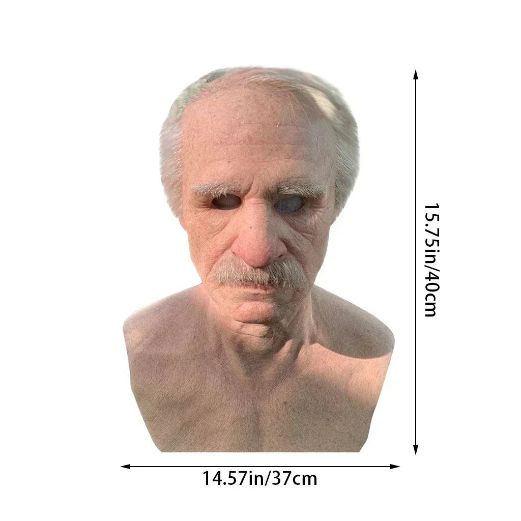 Adult Old Man Halloween Mask | Realistic Movable Mouth | Natural Latex | Comfortable Fit