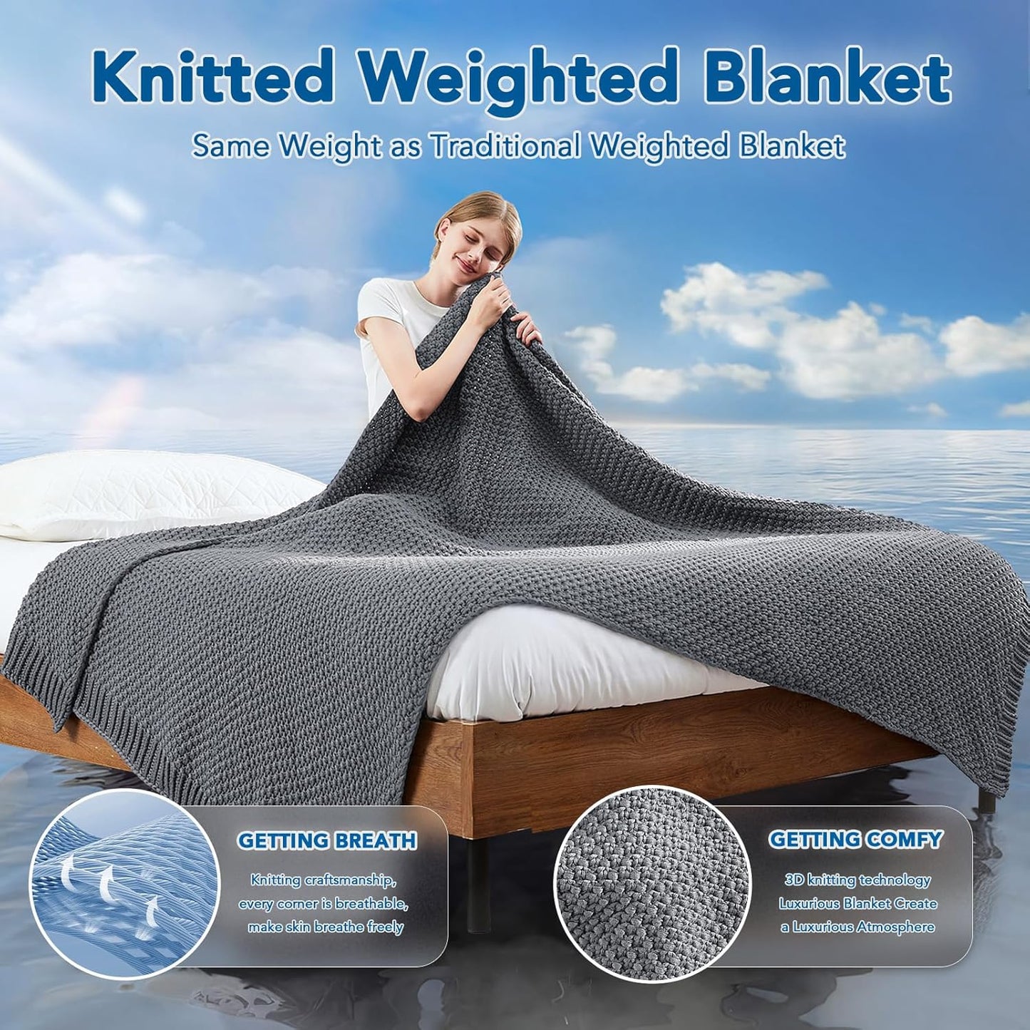 Adult Weighted Blanket | Chunky Knit | Cooling Microfiber | All-Season Comfort
