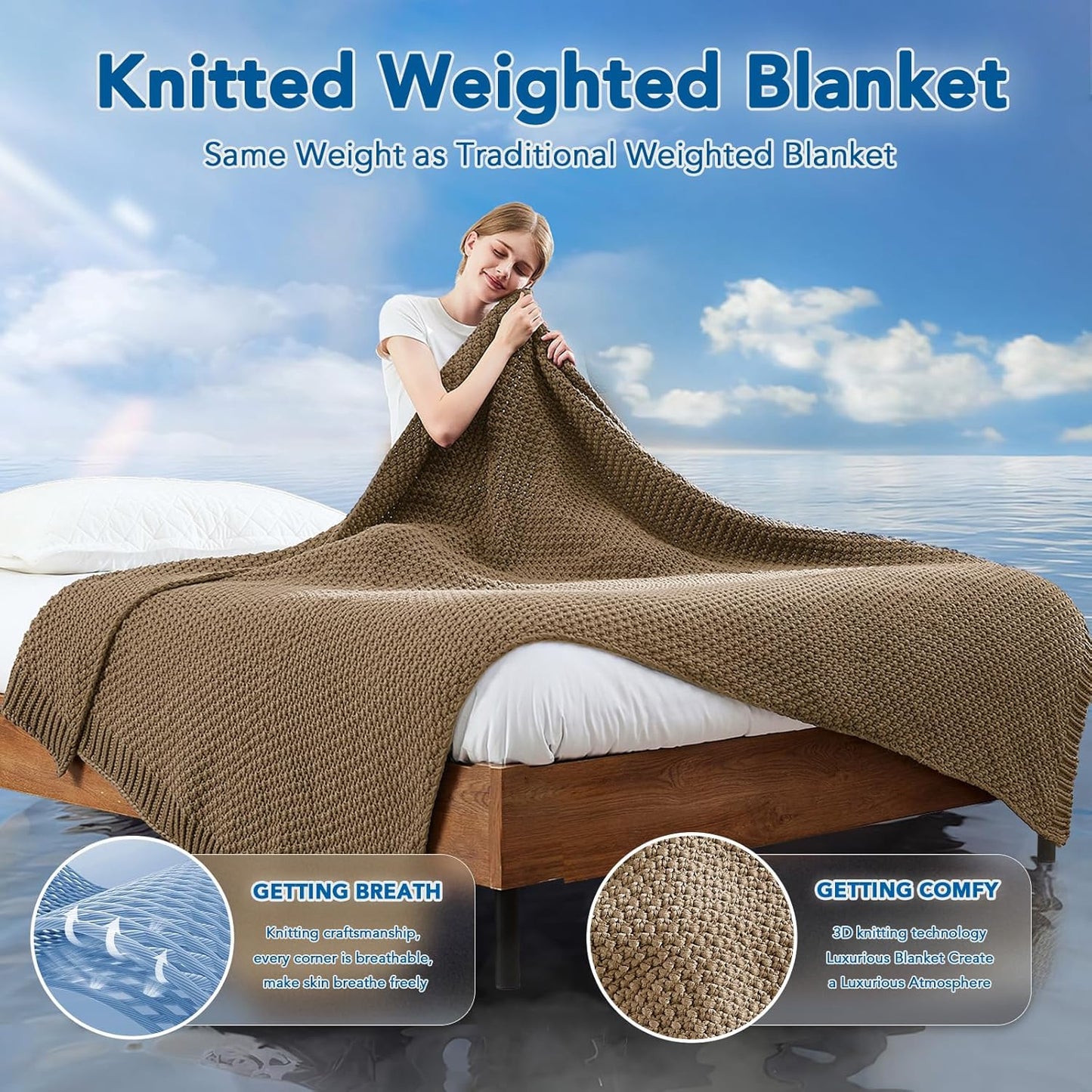 Adult Weighted Blanket | Chunky Knit | Cooling Microfiber | All-Season Comfort