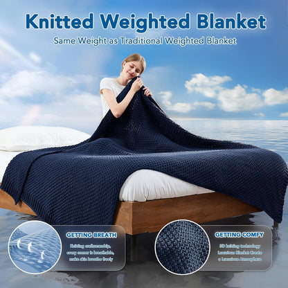Adult Weighted Blanket | Chunky Knit | Cooling Microfiber | All-Season Comfort
