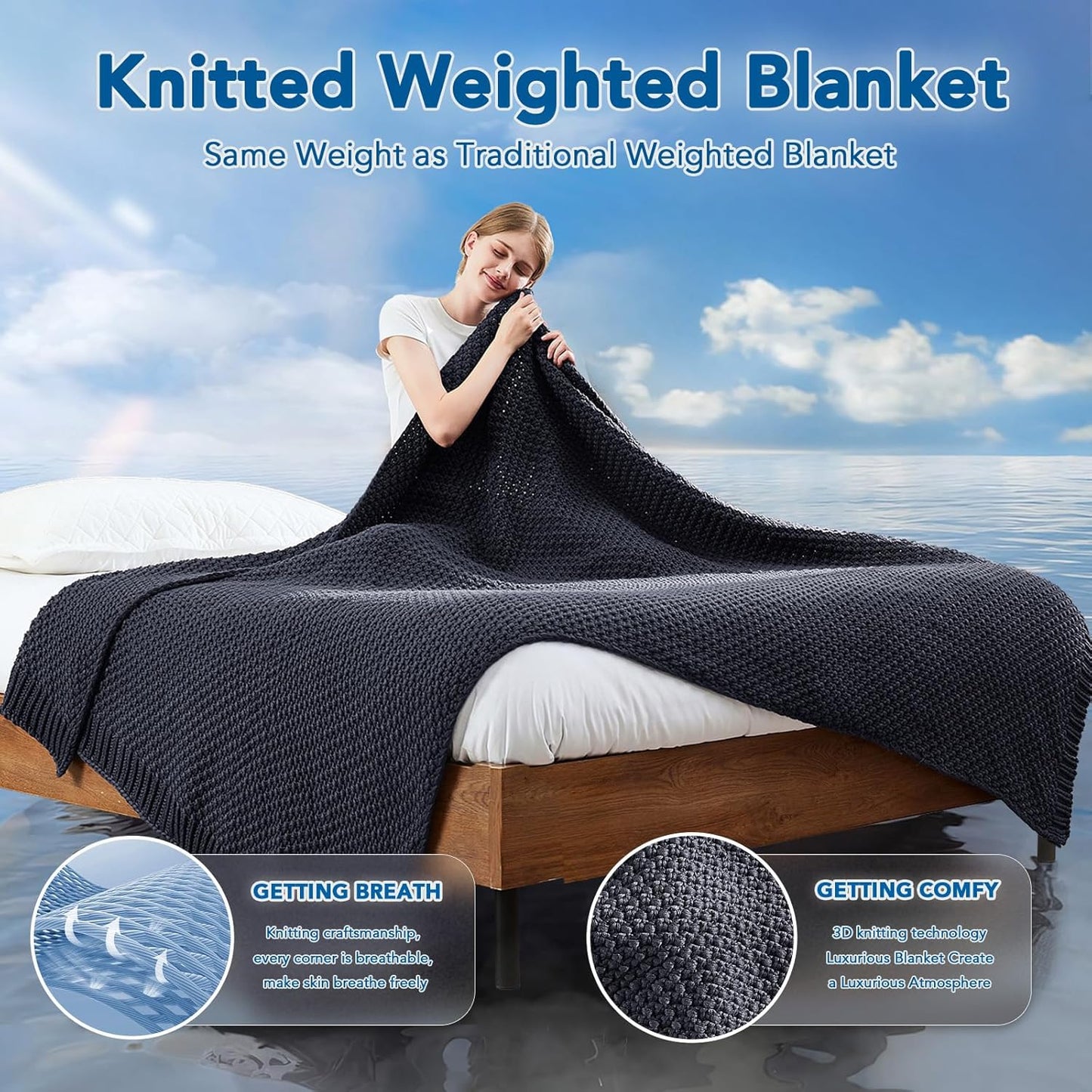 Adult Weighted Blanket | Chunky Knit | Cooling Microfiber | All-Season Comfort
