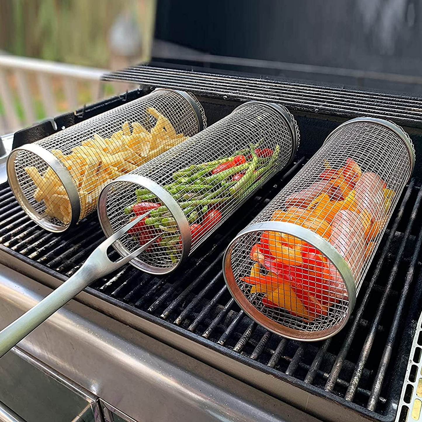 BBQ Grill Basket | 360° Rotating | Stainless Steel & Dishwasher Safe | Even Cooking
