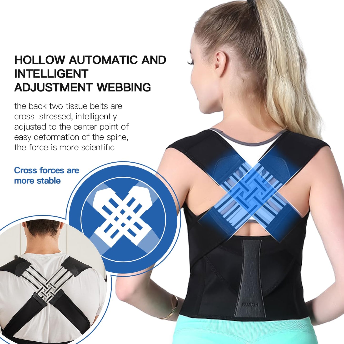 Back Posture Corrector | Adjustable Cross-Strap Design | Breathable, Invisible Under Clothing