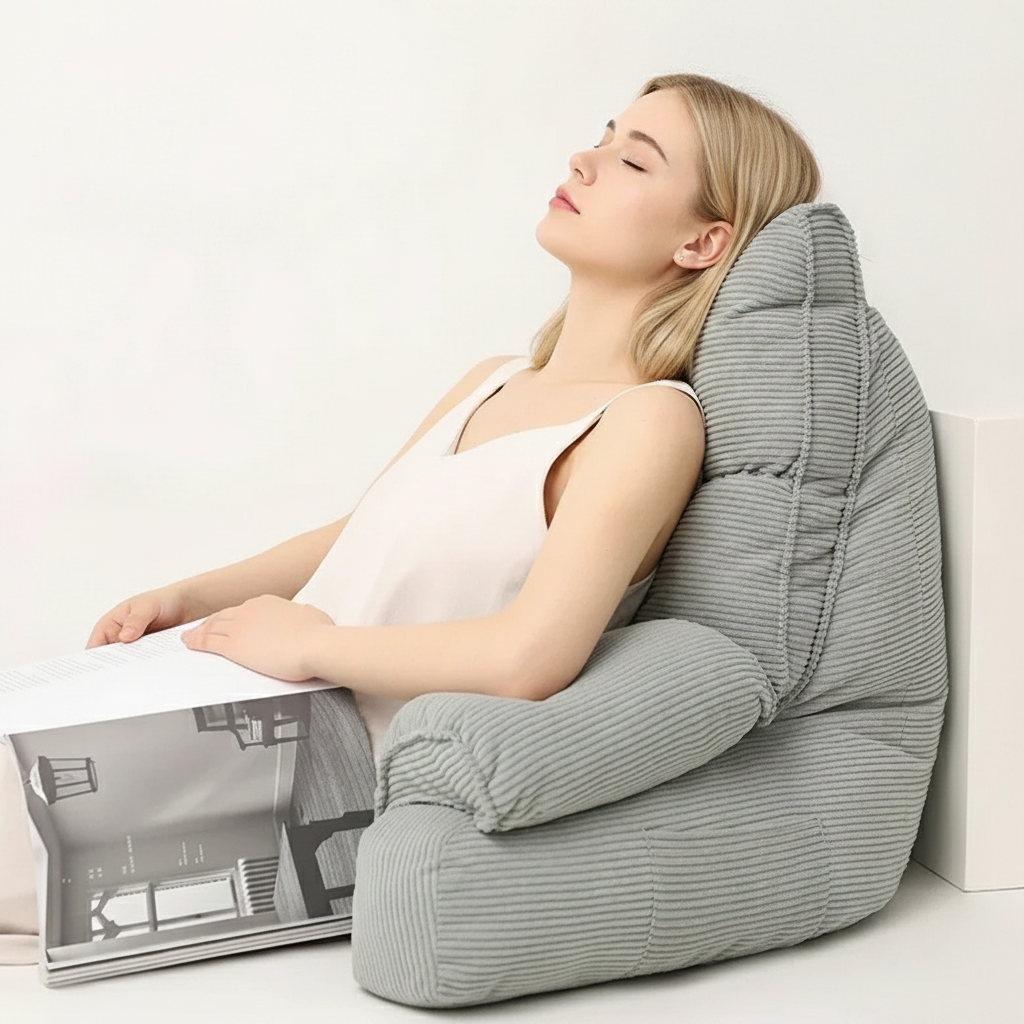 Backrest Pillow | Memory Foam & Arm Support | Removable Cover | For Reading & Gaming